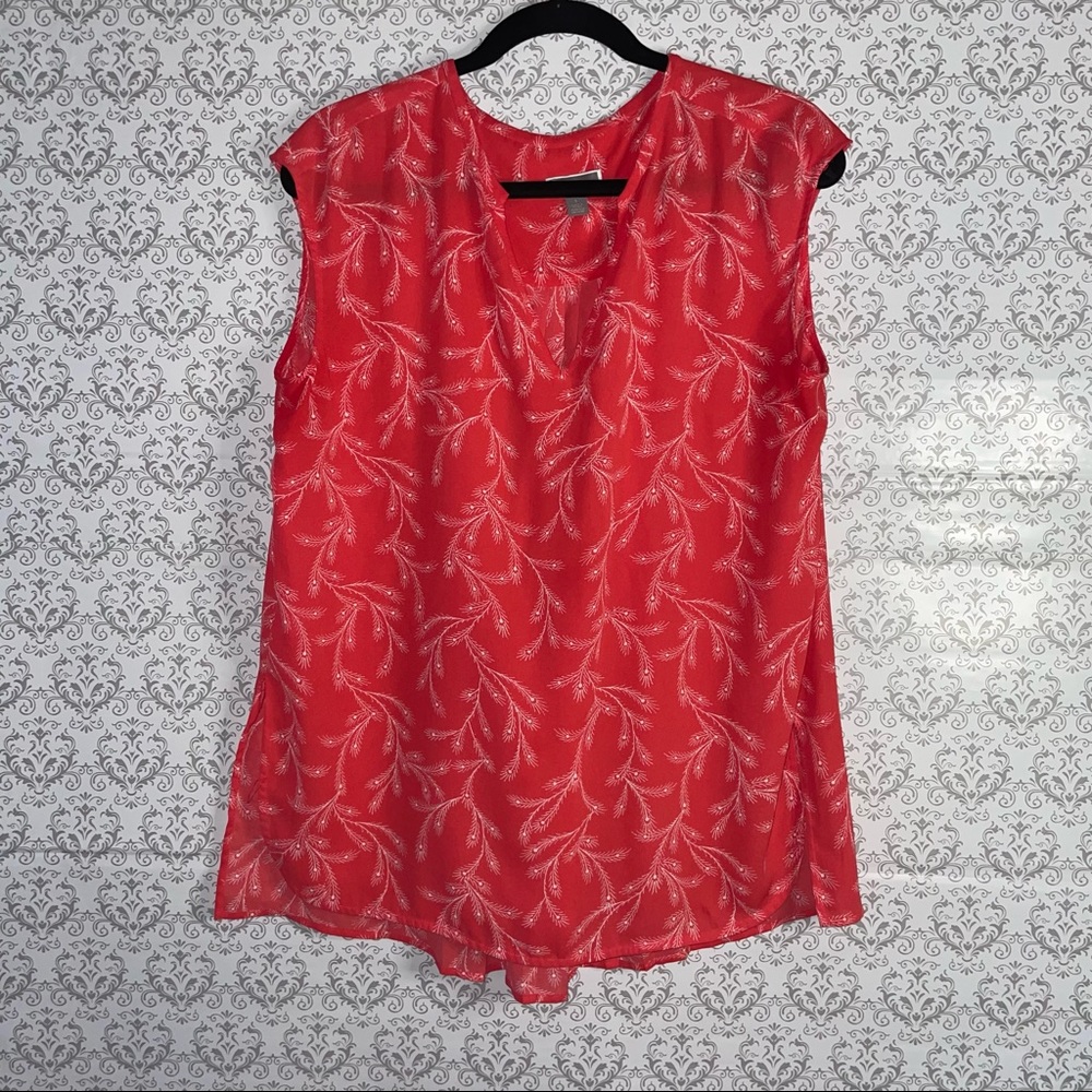 Chelsea28 Red Poinsettia Feathered Palm Top size large sleeveless blouse spring - Picture 7 of 7